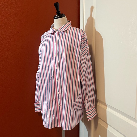 Favorite Daughter Tops - Favorite Daughter Women’s‎ NWT Ex Boyfriend Pink & Blue Pinstripe Cotton Shirt